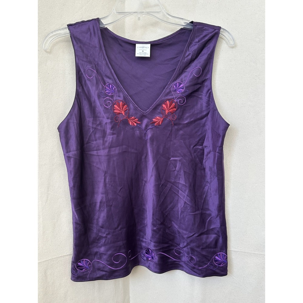 CABERNET Sleepwear Purple‎ Satin Top Cami M Embroidered Artsy Whimsigoth READ